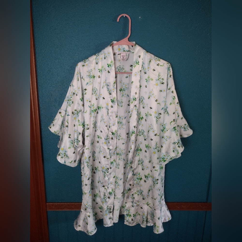 Victoria's Secret Floral and Bumble Bees Print Kimono Robe with Ruffle Sleeves
